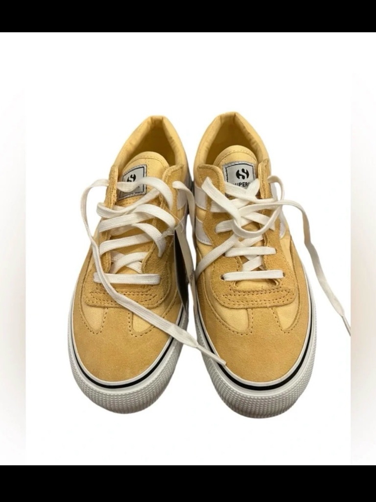 Superga Yellow And White Platform Lace-Up Sneakers